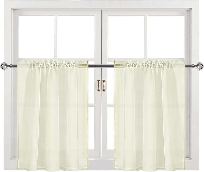 DWCN Ivory Sheer Curtains for Kitchen Windows - Rod Pocket Semi Transparent Voile Tier Curtains for Bedroom, Living Room, Farmhouse, 36 x 36 inches Long, Set of 2 Panels