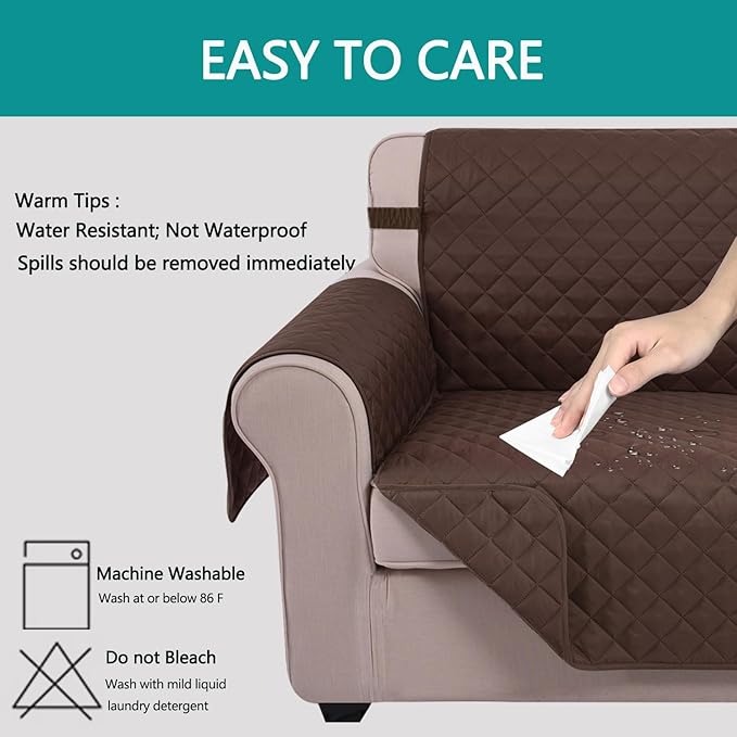 U-NICE HOME Reversible Sofa Cover Couch Cover for Dogs with Elastic Straps Water Resistant Furniture Protector for Pets Couch Cover for 3 Cushion Couch (Sofa, Chocolate/Chocolate)