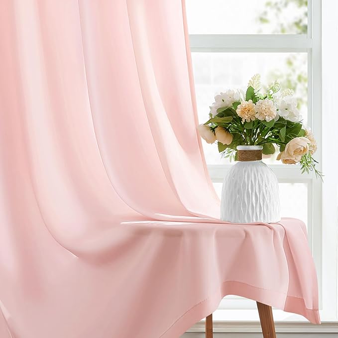 HOMEIDEAS Non-See-Through Blush Pink Privacy Sheer Kitchen Curtains, 30 X 24 Inches Long 2 Panels Short Sheer Curtains Light Filtering Bathroom Window Drapes for Bedroom Living Room