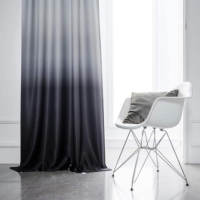 SimpleHome Ombre Curtains 42 x 63 Inch for Bedroom 2 Panels, Gradient Grey White to Black Light Blocking Thermal Insulated Grommet Room Darkening Window Curtain/Drapes for Living Room