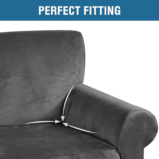 H.VERSAILTEX Stretch Velvet Sofa Covers Large Couch Covers Sofa Slipcovers Furniture Protector Soft with Non Slip Elastic Bottom, Feature Thick Comfy Rich Velour (Extra Wide Sofa 98"-105", Gray)