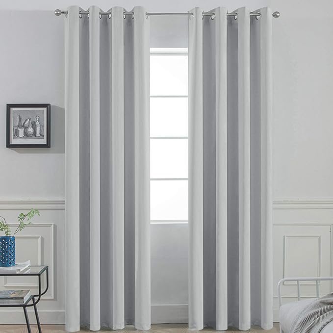 Yakamok Room Darkening Grommet Window Drapes Thermal Insulated Light Blocking Light Grey Blackout Curtains for Bedroom(52Wx96L,Light Gray,2 Panels)