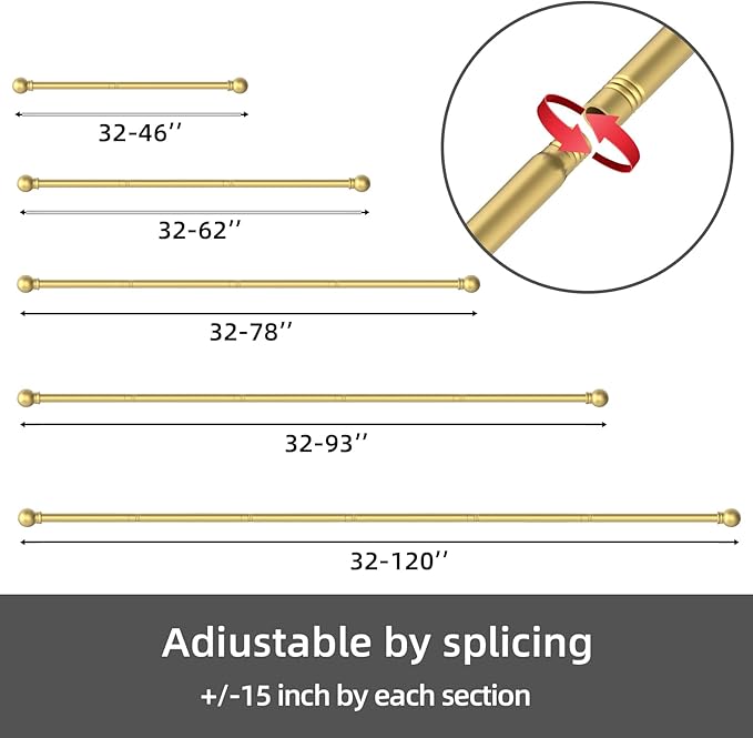 GXOACKJ Curtain Rods for windows 28-78 inch, 5/8 inch Decorative Gold Splicing Heavy Duty Metal Curtain Rod set with Brackets