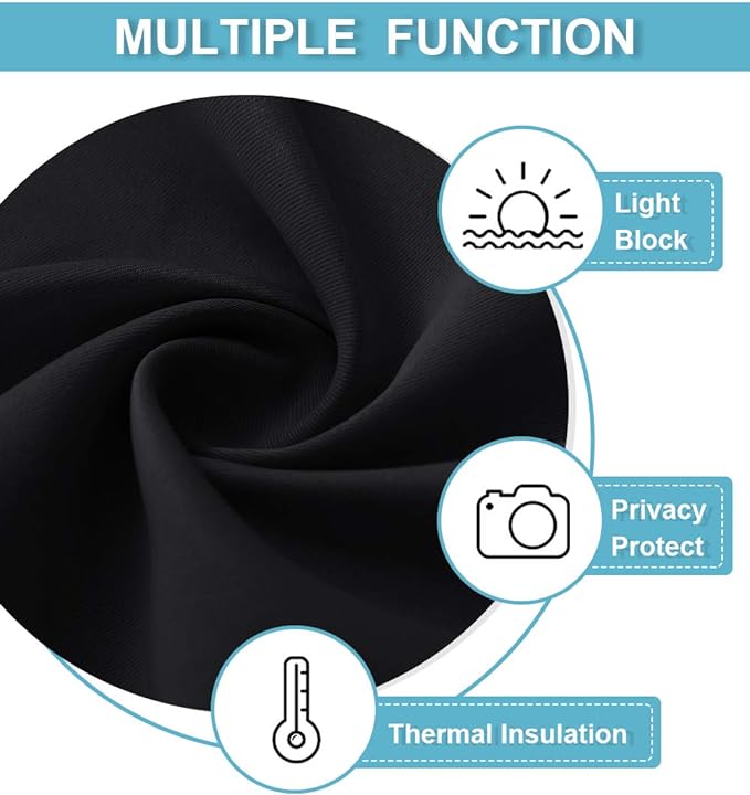 RYB HOME Bedroom Blackout Curtains - Black Curtains Solar Light Block Insulated Drapes Energy Saving for Bedroom Dining Living Room, 42 x 45 inches Long, Black, Set of 2 (Pack of 2)