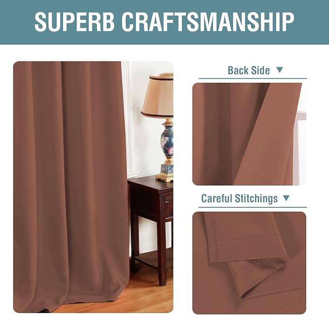 H.VERSAILTEX Blackout Curtain for Bedroom Small Window Kitchen Blackout Curtains 45 inch Length Energy Saving Solid Grommet Blackout Drape, One Panel, Washed Spice, 52" W x 45" L
