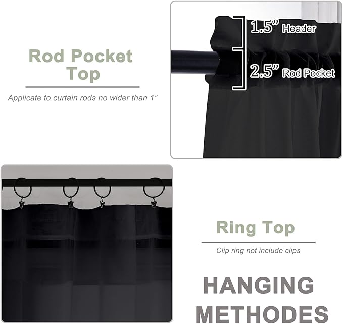 OWENIE Sheer Curtains 84 Inches Long 2 Panels Set, Black Sheer Curtain for Living Room Bedroom, Modern Filmy Rod Pocket Curtains Drapes, 2 Pcs, Each 59 W x 84L, Black