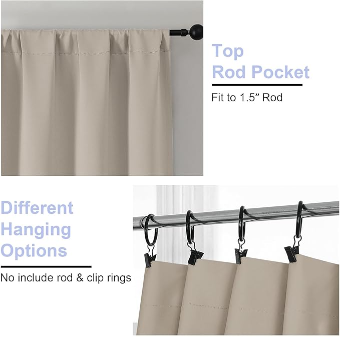 Simplebrand Ava Stone Blackout Curtains for Bedroom, 78 Inch Length, 2 Panels Set, Privacy Thermal Insulated Rod Pocket Window Curtains for Patio, French Door, W40 x L78 Inch