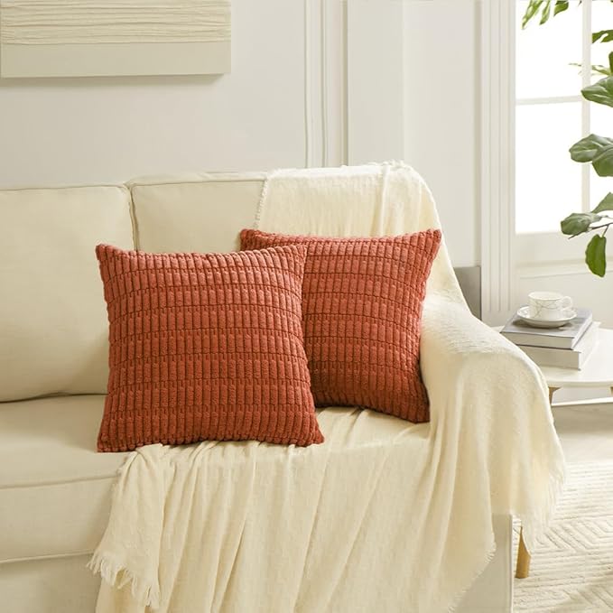 Fancy Homi 4 Packs Boho Burnt Orange Fall Decorative Throw Pillow Covers 18x18 Inch for Couch Bed Sofa, Rustic Modern Farmhouse Home Decor, Soft Plush Corduroy Cute Square Cushion Case 45x45 cm