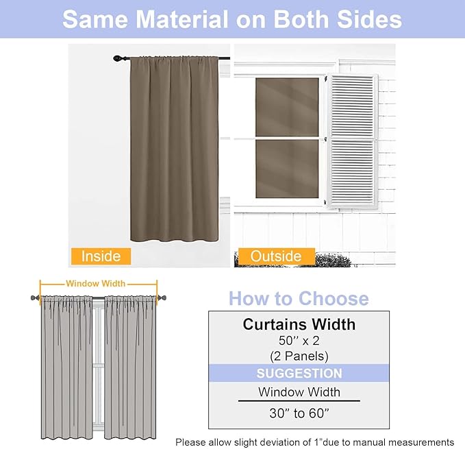Simplebrand Ava Brown Blackout Curtains for Bedroom 84 Inch Length 2 Panels Set, Solid Thermal Insulated Privacy Living Room Window Treatment Curtains Blackout Drapes, W50 x L84 Inch, Brown