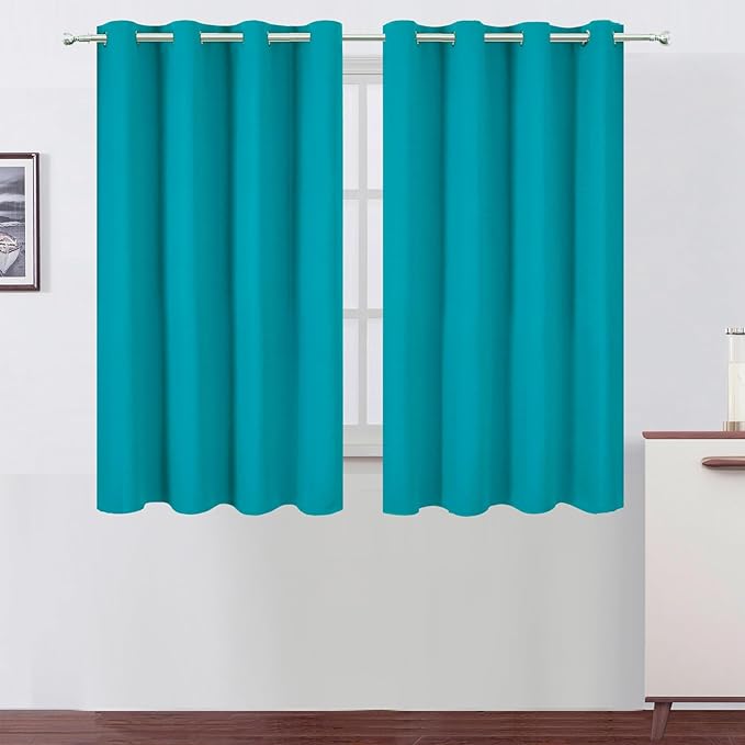 LEMOMO Blackout Curtains 66 x 54 Inch Long Teal Curtains Set of 2 Panels Room Darkening Curtains for Bedroom and Living Room