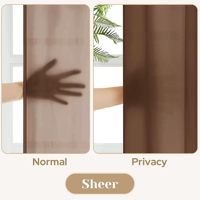 HOMEIDEAS Non-See-Through Brown Privacy Sheer Curtains, 52 X 72 Inches Long 2 Panels Sheer Curtains Light Filtering Window Drapes for Bedroom Living Room