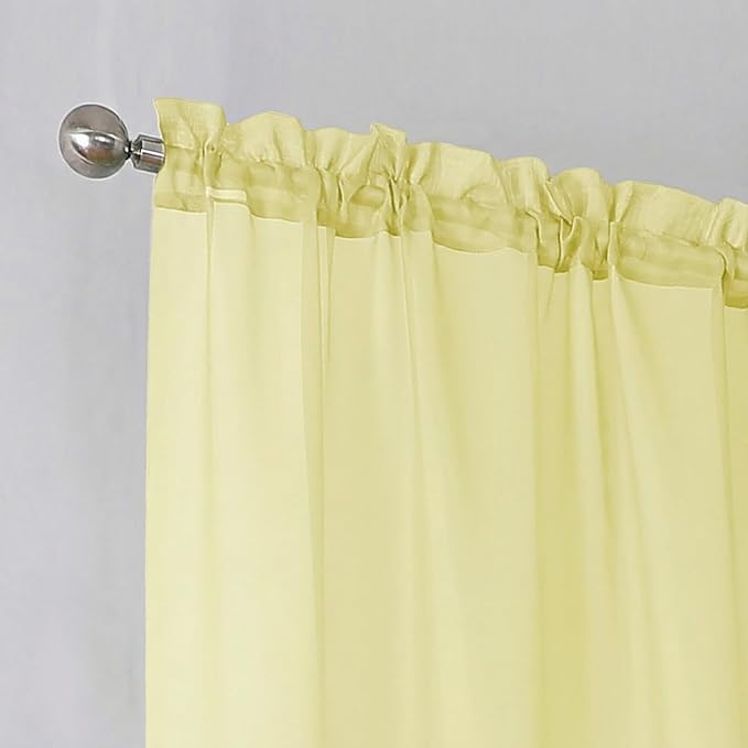 Simplebrand Light Yellow Rod Pocket Top Solid Voile Sheer Curtains for Bedroom, 54 Inch Length Drapes Set of 2, Lightweight and Light Filtering Elegant Curtains Panels Window Treatment, 42W×54L