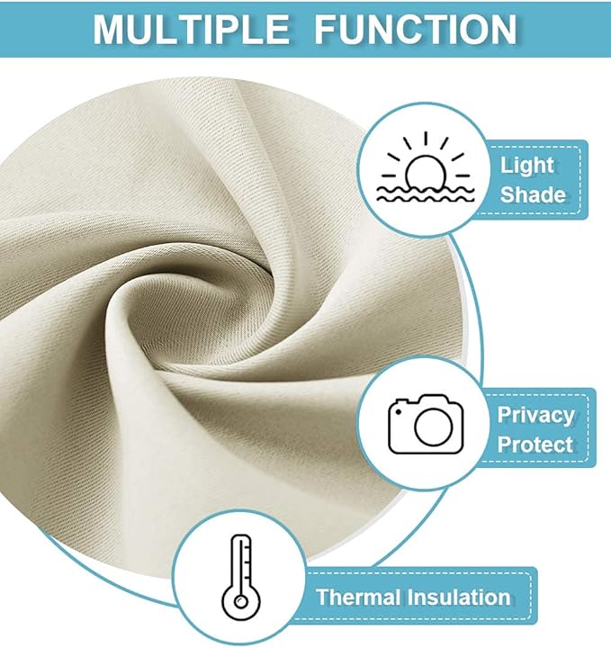 RYB HOME Blackout Curtains for Bedroom - Small Window Treatment Panels Full Privacy Thermal Insultaed Solar Drapes for Bathroom Dining Basement, Wide 42 x Long 45, Beige, 2 Pcs