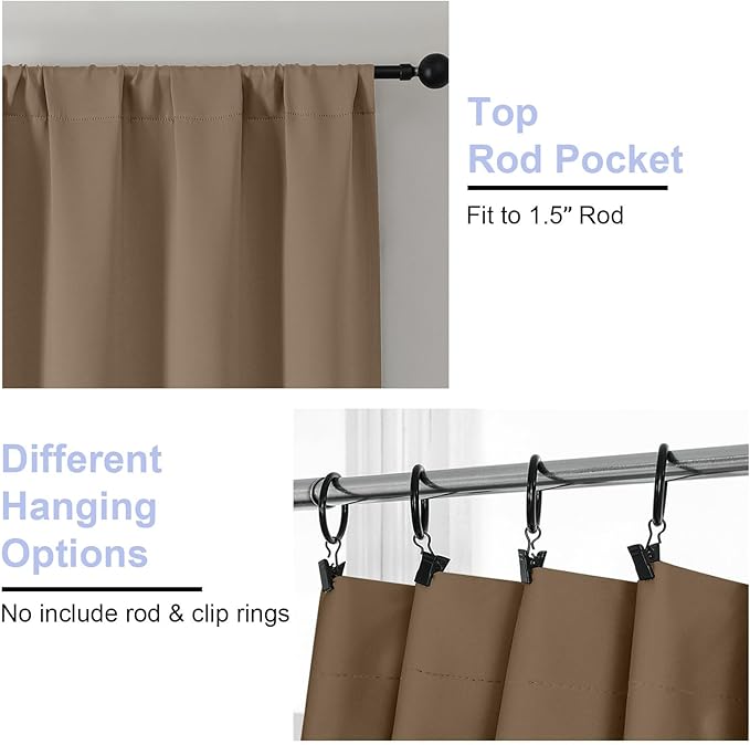 Simplebrand Brown Blackout Curtains for Bedroom 96 Inches Long 2 Panels, Solid Thermal Insulated, Energy Saving Living Room Window Treatment Curtains Blackout Drapes, W50 x L96 Inch, Brown