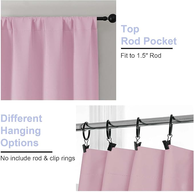 Simplebrand Ava Pink Blackout Curtains for Bedroom 72 Inch Length 2 Panels Set, Privacy Thermal Insulated Rod Pocket Door Window Curtains for Patio French Front Door, W40 x L72 Inch
