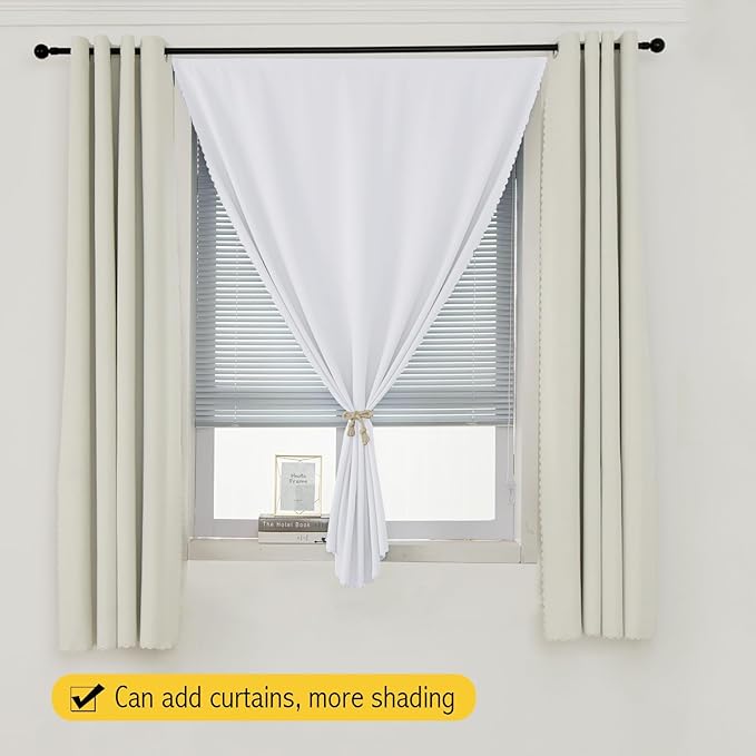 self Adhesive Curtains Portable Blackout Curtain Simple and Easy to Install Bedroom Window Thermal Lnsulated Kitchen Room Darkening Black Small Drapes, 47" W X 71" L, White, 1 Panel