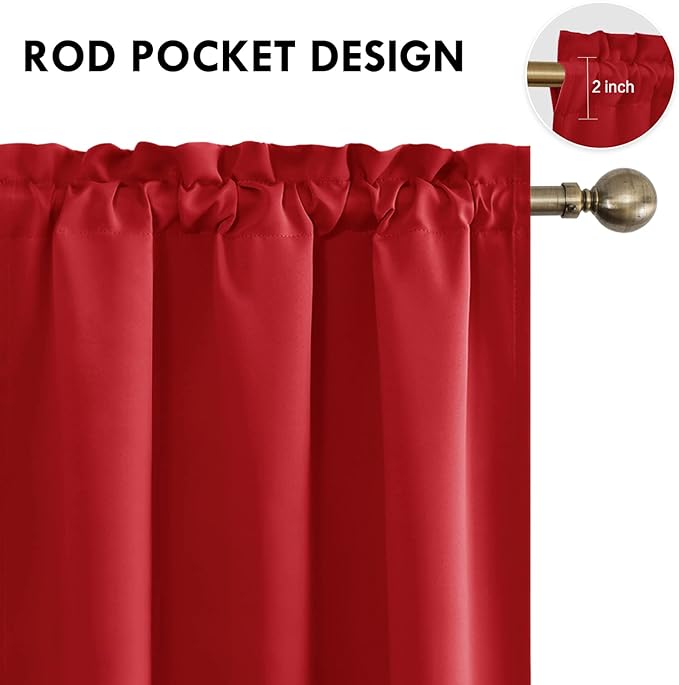 DWCN Christmas Red Blackout Curtains for Bedroom – Rod Pocket Thermal Insulated Energy Saving Drapes for Living Room and Bedroom, W 38 x L 54 Inch, 2 Panels