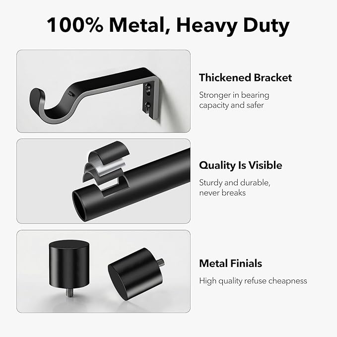IFELS 2 Pack Heavy Duty Curtain Rods for Windows 48 to 84 Inch, 1 Inch Black Curtain Rods Set of 2 Pack for Outdoor, Farmhouse, Bedroom, Adjustable Easy Install Drapery Rod (A2,Black,30"-90"-2Pack)