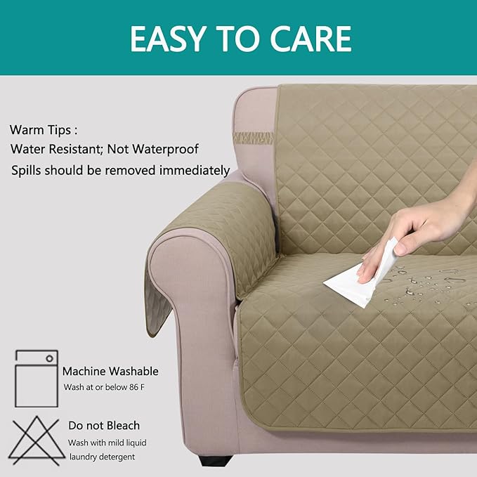 U-NICE HOME Recliner Chair Covers Reversible Chair Cover Pet Covers for Dogs with Elastic Straps Water Resistant Diamond Quilted (28''Recliner Oversized, Light Camel/Beige)