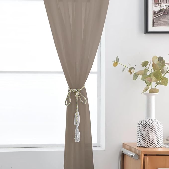 SpaceDresser Basic Rod Pocket Sheer Voile Window Curtain Panels Taupe 1 Pair 2 Panels 52 Width 72 Inch Long for Kitchen Bedroom Children Living Room Yard（Taupe, 52W x 72L）