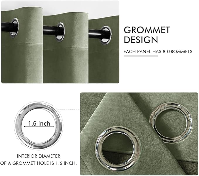 MIULEE Velvet Curtains Sage Green Elegant Grommet Curtains Thermal Insulated Soundproof Room Darkening Curtains/Drapes for Classical Living Room Bedroom Decor 52 x 63 Inch Set of 2