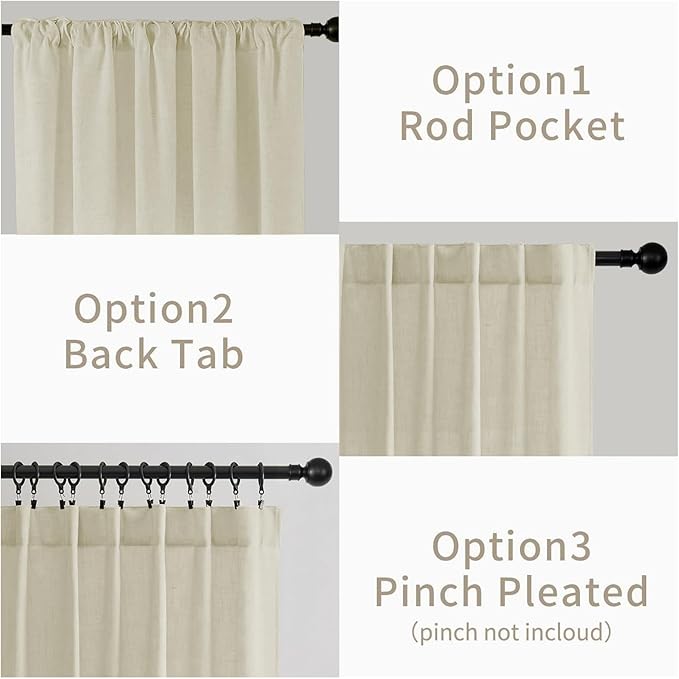 Joydeco Linen Curtains 84 Inch Length 2 Panels Set, Light Filtering Curtains for Bedroom Living Room,Linen Blend Drapes 52 Inches Wide with Back Tab Rod Pockets (W52 x L84 Inch, Natural)