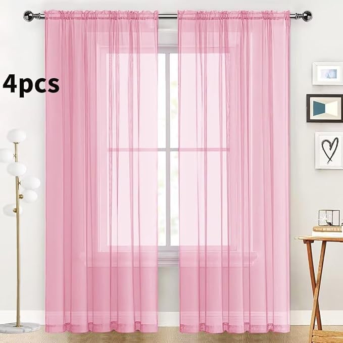 SpaceDresser Sheer Light Pink Curtains 4 Panels Rod Pocket Semi-Sheer Curtain 84 Inches Long Light Filtering Voile Window Drapes for Bedroom Living Room Kitchen, Each 52W x 84L