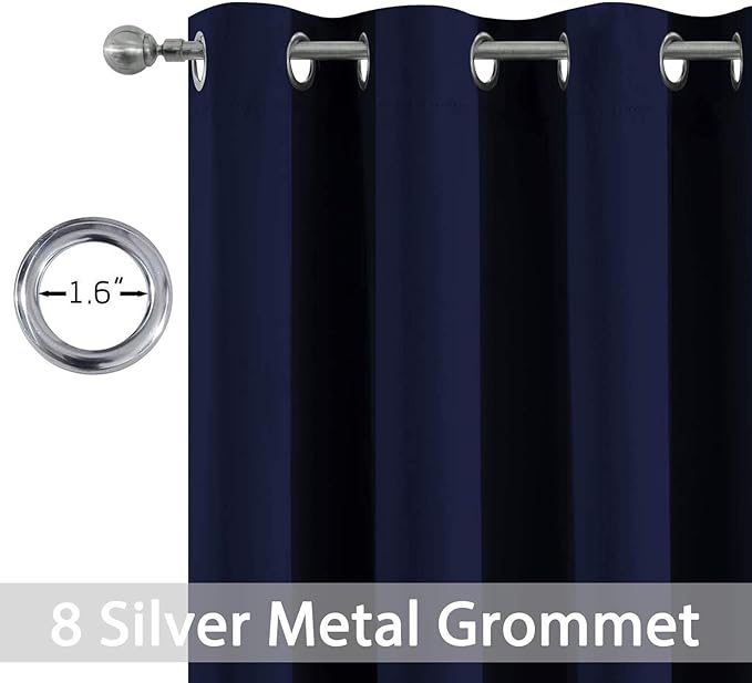 Yakamok 36 Inch Blackout Curtains for Kitchen, Sunlight Block Energy Saving Drapes for Bedroom Bathroom Room Darkening Window Treatment Panels, Navy Blue, 52Wx36L, 2 Panels