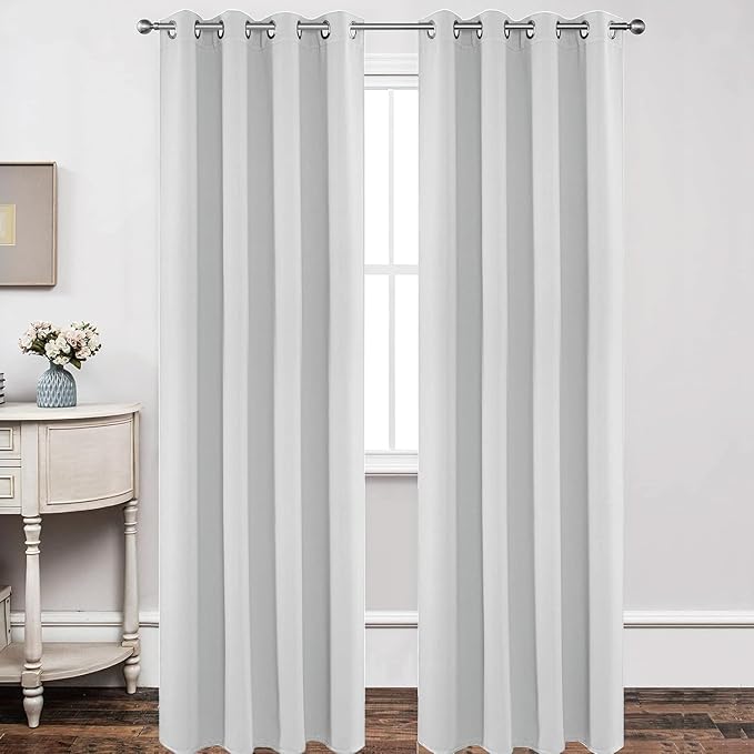 Joydeco White Curtains 84 Inches Long 2 Panels Set, Thermal Insulated Long Drapes 2 Burg, Room Darkening Grommet Drapes for Living Room Bedroom Window (W42 x L84 Inch, Greyish White)