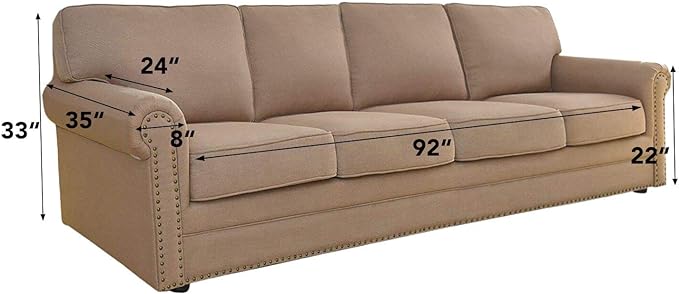 Easy-Going Stretch 4 Seater Sofa Slipcover 1-Piece Sofa Cover Furniture Protector Couch Soft with Elastic Bottom for Kids, Polyester Spandex Jacquard Fabric Small Checks Khaki