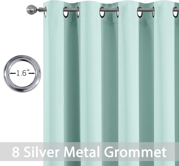 Yakamok Blackout Curtains Room Darkening Thermal Insulated Window Panels,Solid Grommet Top Drapes for Bedroom/Living Room(52Wx90L, Aqua, 2 Panels)