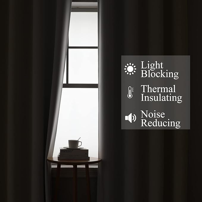 Estelar Textiler Full Room Darkening Blackout Curtains 72 Inch Length 2 Panels Set, Ombre Greyish White and Beige Thermal Insulated Full Light Blocking Grommet Blackout Drapes for Bedroom, 42Wx72L