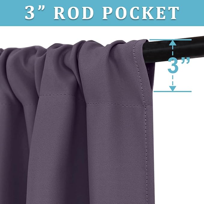 RYB HOME Blackout Curtains for Bedroom Living Room 72 inches Long, Thermal Insulated Privacy Rod Pocket Drapes for Nursery Office Home Theater, Width 42 by Length 72, Greyish Purple, 2 Panels