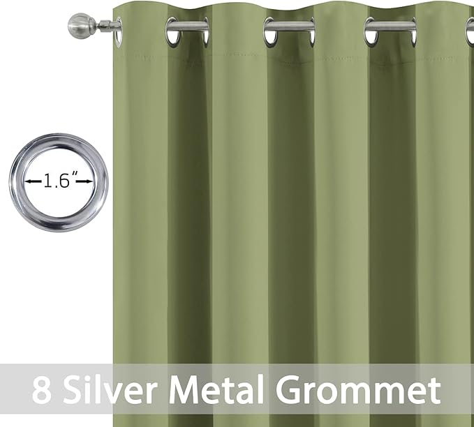 Yakamok Blackout Curtains Room Darkening Thermal Insulated Window Panels,Solid Grommet Top Drapes for Bedroom(52x108 Inch, Sage Green, 2 Panels)
