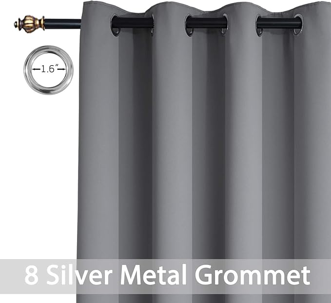 Yakamok Blackout Curtains 96 Inches Thermal Insulated Grey Room Darkening Window Drapes with 8 Grommets Window Treatment Curtain for Living Room Bedroom,52 Inch Width, Set of 2 Gray