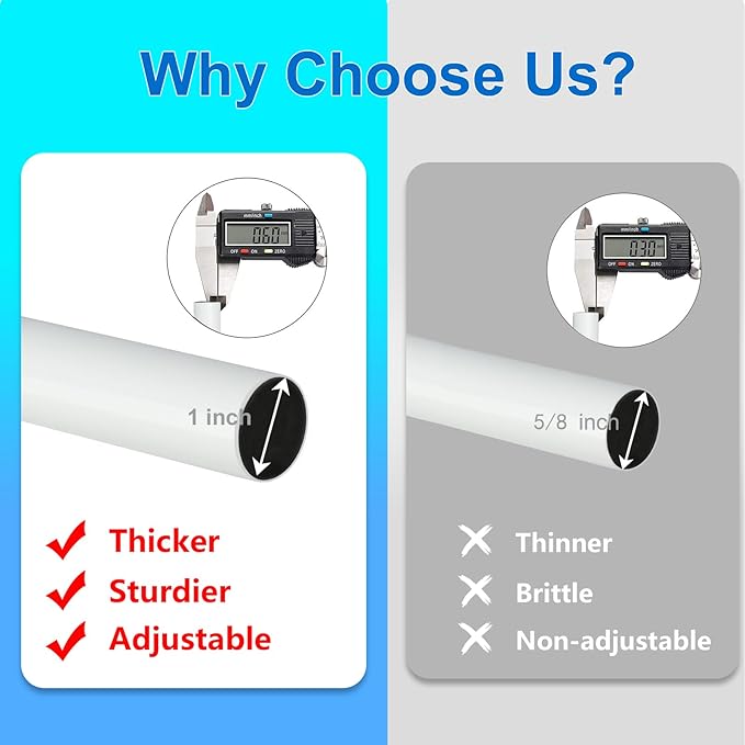 Byondeth Curtain Rods for Windows 16 to 200 Inches Adjustable Length 1 Inch Diameter Window Curtain Rod with Aluminium End Cap, White