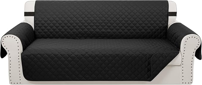 Reversible 4 Seater Sofa Cover 91 Inch Large Couch Cover Furniture Protector(Sofa XX-Large,Black/Black)