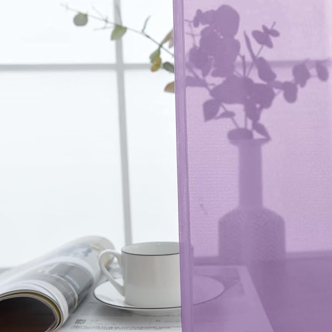 SpaceDresser Sheer Voile Window Treatment Rod Pocket Curtain Panels for Kitchen Bedroom Living Room Drapes Sunlight Filtering Privacy Semi Home Decor Assorted (Lavender, 52 W x 90 L)
