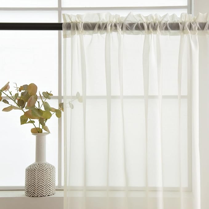 SpaceDresser Basic Rod Pocket Sheer Voile Window Curtain Panels White 1 Pair 2 Panels 38 Width 63 Inch Long for Kitchen Bedroom Children Living Room Yard(Ivory,38 W x 63 L)
