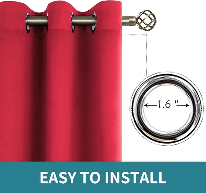 BGment Room Darkening Curtains 45 Inches Long - Grommet Thermal Insulated Drapes Window Treatment Curtains for Bedroom, 2 Panels, 38 x 45 Inch, Red