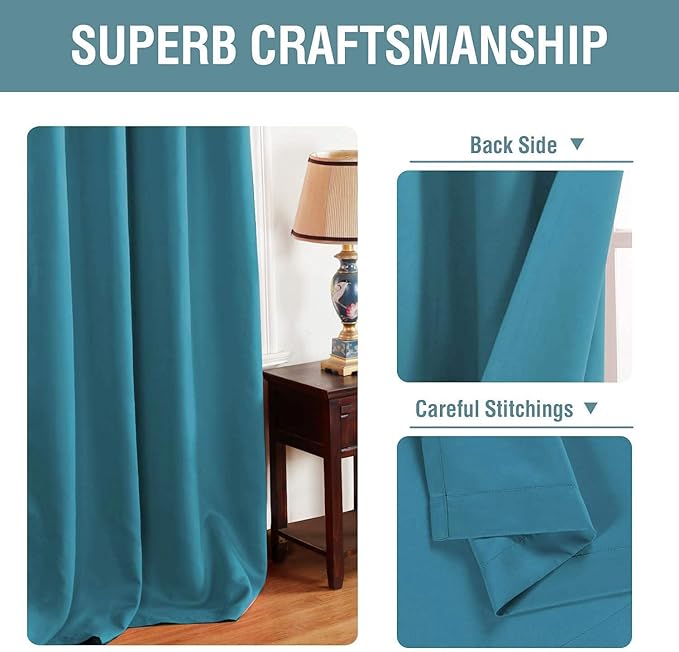 H.VERSAILTEX Blackout Curtain for Living Room Small Window Kitchen Blackout Curtains 45 inch Length Energy Saving Solid Grommet Blackout Drape, One Panel, Turquoise Blue, 52" W x 45" L