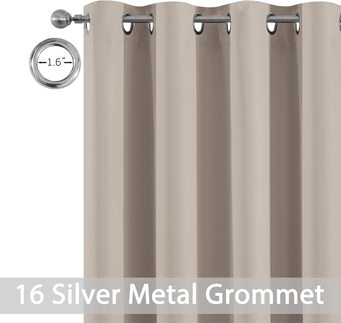 Yakamok Tatal Blackout Thermal Insulated Curtains, Noise Reducing Barrier Panel for Sliding Glass Door, Full Light Blocking Patio Door Extra Wide Curtains, Natural, W100 x L96, 1 Panel
