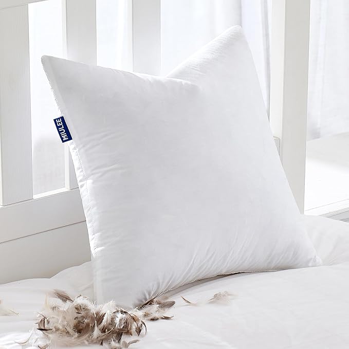 MIULEE Feather Pillow Insert 26x26, Decorative Down Throw Pillow Insert Fluffy Throw Pillow Cotton Fabric for Sofa Bed Couch