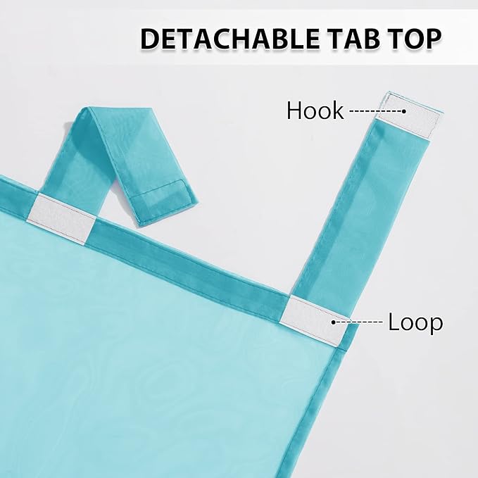 RYB HOME Outdoor Sheer Curtains for Patio Waterproof, Detachable Top Breathable Translucent Indoor Outdoor Voile Draperies for Porch Terrace Verandas, 54" Wide, 84" Long, 1 Piece with 1 Rope, Teal
