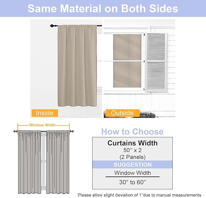 Simplebrand Ava Biscotti Beige Blackout Curtains for Bedroom 96 Inches Long 2 Panels, Solid Thermal Insulated, Energy Saving Nursery Window Treatment Curtains Blackout Drapes, W50 x L96 Inch
