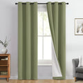 Yakamok 100% Blackout Curtain Panels 96 inches Cold and Light Blocking Drapes for Nursery, 2 Thick Layers Thermal Insulated Draperies (2 Pieces, 40 Wide Each Panel, Sage Front with White Backing)