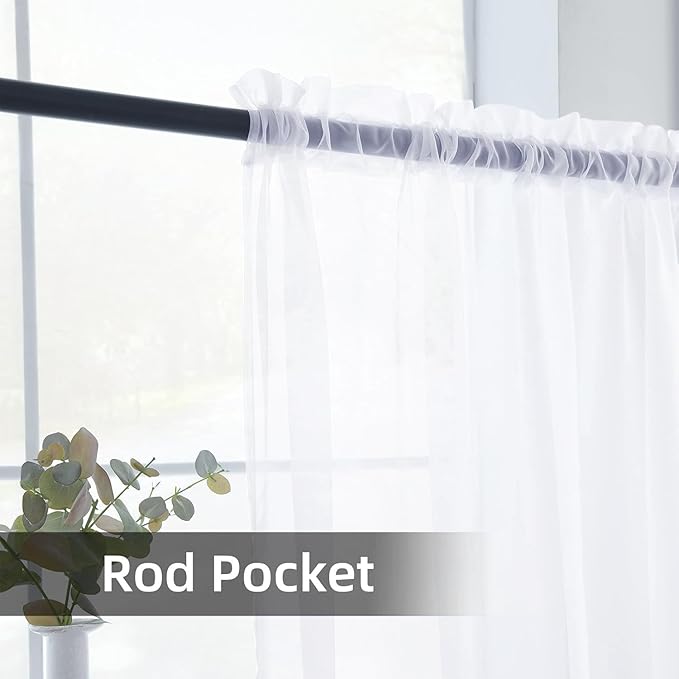youleyar Sheer Rod Pocket Curtain Voile Draperies 2 Panels White Beige Black Grey Coffee 52 Inch Width 54 Inch Long 1 Pair for Kitchen Bedroom Children Living Room Yard (Optical White,52Wｘ54L)