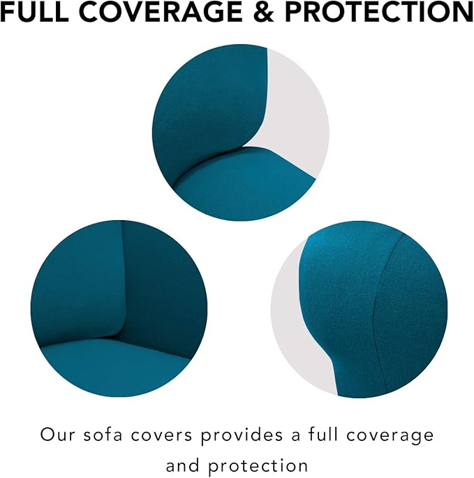 PureFit Super Stretch Sofa Slipcover – Spandex Non Slip Soft Couch Sofa Cover, Washable Furniture Protector with Non Skid Foam and Elastic Bottom for Kids, Pets （Loveseat, Peacock Blue）