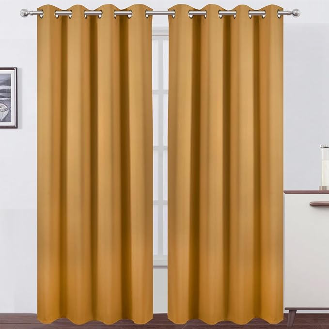 LEMOMO Blackout Curtains 66 x 95 inch/Mustard Yellow Curtains Set of 2 Panels/Thermal Insulated Room Darkening Bedroom Curtains