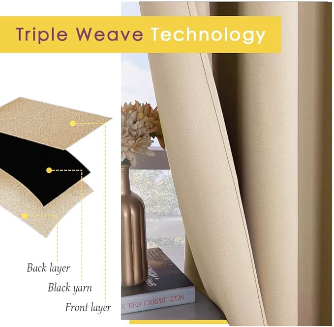 NICETOWN Room Darkening Draperies Window Curtain Panels, Biscotti Beige, 2 Panels, W42 x L80 -inch, Thermal Insulated Grommet Room Darkening Curtains for Bedroom